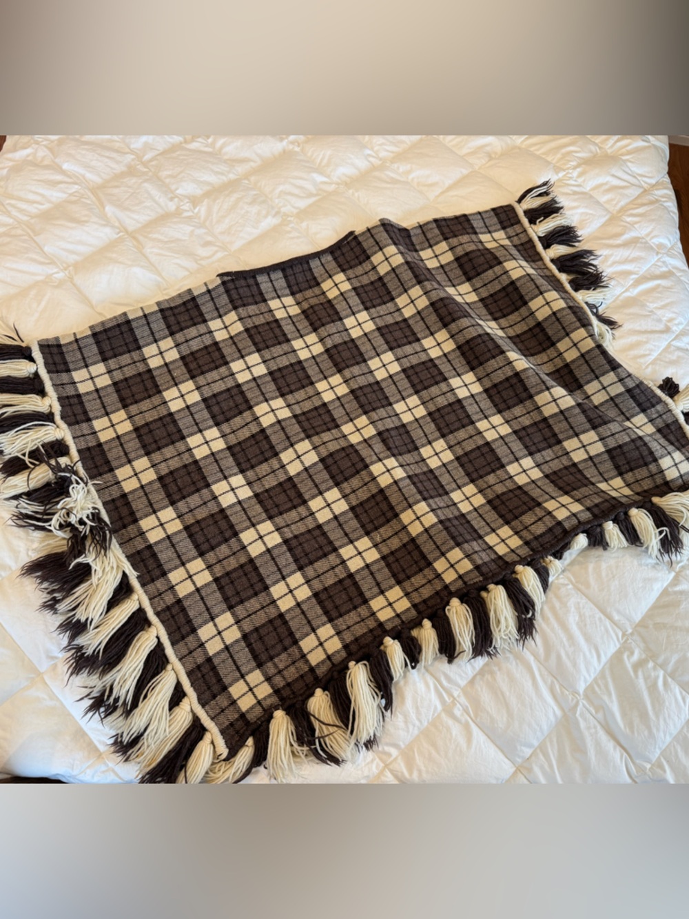 Reversible plaid/brown wool blend poncho